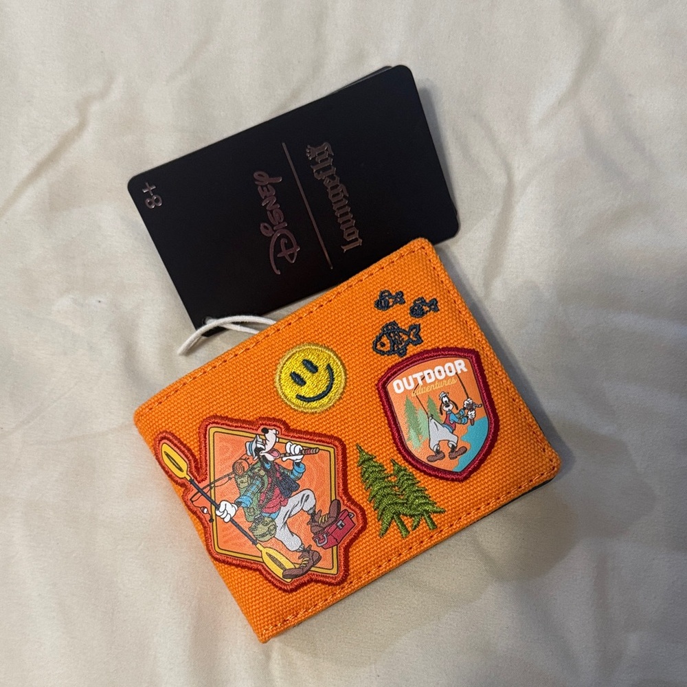 Disney Loungefly Orange Goofy Wallet with Outdoor Patches